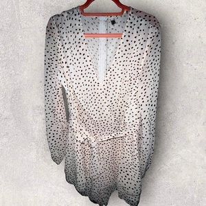 Polka-dotted V-Neck Cream Romper - Women’s XL